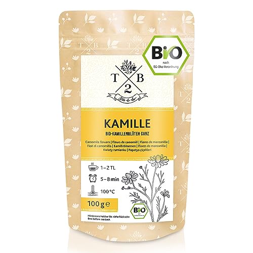 BIO Kamillentee lose aus ganzen Kamillenblüten getrocknet - Kamille für Tee & Dampfbad, 100g für ca. 35 Tassen | Tea2Be von T2B