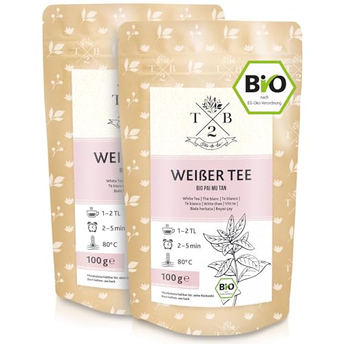 BIO Pai Mu Tan aus China, Hochwertiger weißer Tee, aromatisch & fein, 2er Pack, 200 g von T2B