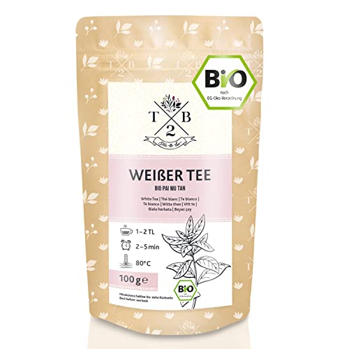 Bio Weißer Tee – Pai Mu Tan Tee lose. 100 g – weich, duftig und aromatisch. (ca. 40 Tassen), T2B von T2B
