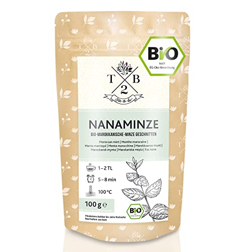 Nana-Minze BIO-Tee geschnitten in Bio-Qualität mit loser Nanaminze (Spearmint, marokkanische Minze),100g | Tea2Be von T2B