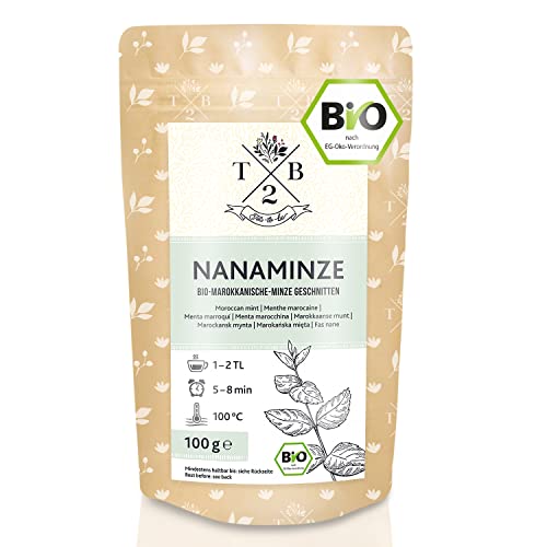 Nana-Minze BIO-Tee geschnitten in Bio-Qualität mit loser Nanaminze (Spearmint, marokkanische Minze),100g | Tea2Be von T2B