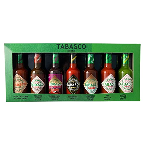 Geschenkset der Marke TABASCO® 'SPECIAL SELECTION' 7 x 148 ml Glasflaschen 2022 Eine kuratierte Box mit scharfen Saucen, um Ihrer nächsten Mahlzeit einen besonderen Geschmack zu verleihen. von TABASCO