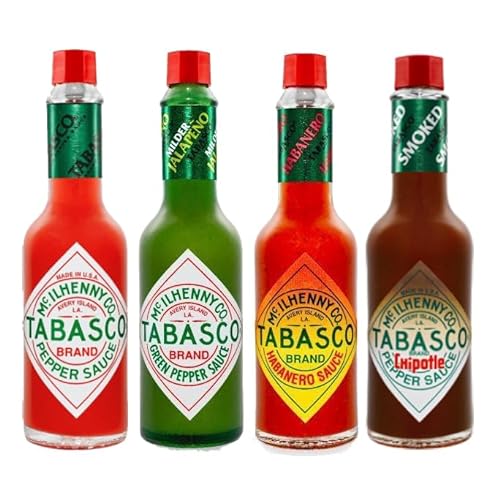 Tabasco Kern-Set (4 x 150 ml/große Flaschen / 2,5 x mehr/Vorteilspackung) – roter Pfeffer, grüner Jalapeño, Habanero-Pfeffer, Chipotle-Sauce von TABASCO
