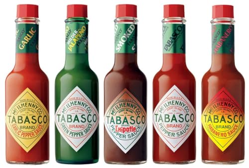 Tabasco Chili-Sauce 60ml - Set mit 5 Geschmacksrichtungen | Rot | Grün | Habanero | Chipotle | Knoblauch von TABASCO