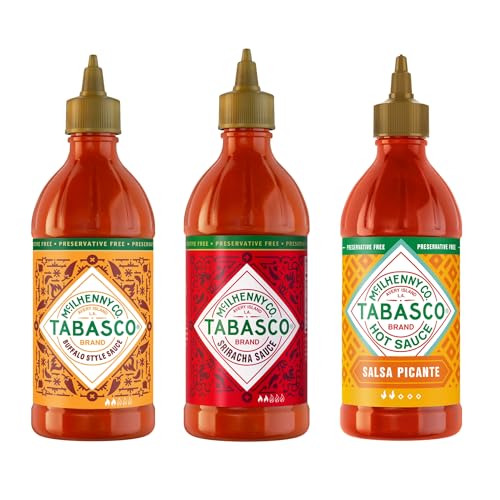 Tabasco Squeeze Scharfe Soße Multipack - Sriracha, Buffalo Sauce und Salsa Picante - Würzige Hot Sauce set mit 3x Easy-To-Squeeze Flaschen von 256ml - Gluten-, konservierungsmittel- und fettfrei von TABASCO