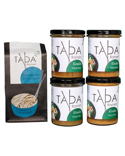 TADA Kinoko Ramen Set Vegan - 4x 350ml rauchige Ramen-Brühe - Inkl. 250g Ramen Nudeln - Ohne Zusatzstoffe - Schnelle Zubereitung von TADA Ramen UG (haftungsbeschränkt)