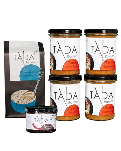 TADA Tantan Ramen Set Hot mit scharfer Würzpaste - 4x 350ml wohltuend-scharfe Ramen-Brühe - Inkl. 250g Ramen Nudeln & 150g Spice Up Würzpaste von TADA Ramen UG (haftungsbeschränkt)