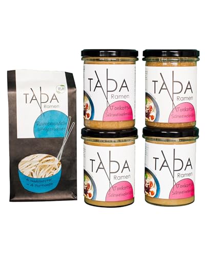 TADA Tonkotsu Ramen - 4x 350ml mild-cremige, proteinreiche Ramen-Brühe - Inkl. 250g Ramen Nudeln - Ohne Zusatzstoffe - Schnelle Zubereitung von TADA Ramen UG (haftungsbeschränkt)