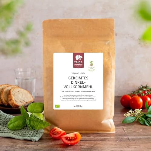 Taiga Naturkost - Premium Bio Dinkelmehl, gekeimt & aktiviert, roh, 1000 g – Nussiger Geschmack, reich an Ballaststoffen und Vitaminen, vielseitig verwendbar Taiga Naturkost - Premium Bio Dinkelmehl, gekeimt & aktiviert, roh, 1000 g – Nussiger Geschmack, reich an Ballaststoffen und Vitaminen, vielseitig verwendbar von TAIGA NATURKOST