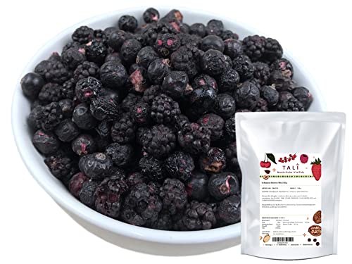 TALI Schwarze Beeren Mix 150 g - Gefriergetrocknete Brombeeren, Heidelbeeren, Schwarze Johannisbeeren von TALI