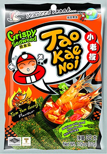 Tao Kae Noi Crispy Seaweed Snack Tom Yum Goong, Algensnack mit Garnelengeschmack, 32 g von Tao Kae Noi