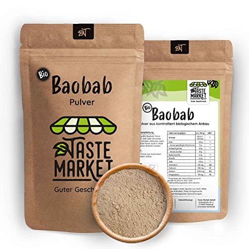 1 kg BIO Baobab Pulver | 100% reines Baobabpulver ohne Zusätze | Affenbrotbaum Frucht | Fruchtpulver für Smoothies, Shakes & Müsli von TASTE MARKET Guter Geschmack