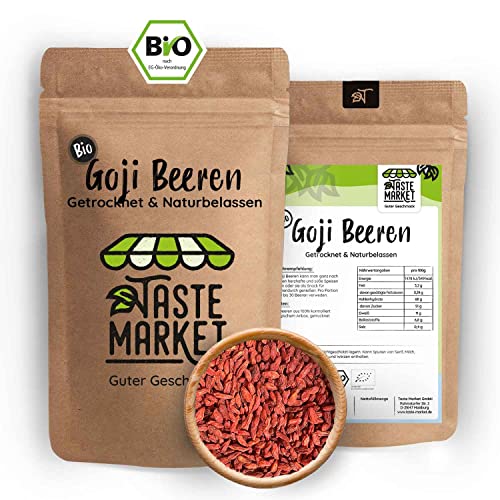 1 kg BIO Goji Beeren | getrocknet & naturbelassen | Bocksdornfrucht | Wolfbeere | Glücksbeere | Topping von TASTE MARKET Guter Geschmack