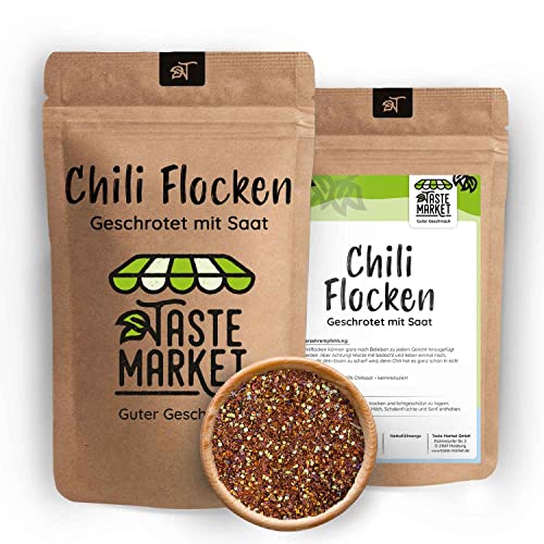 200 g Chili Flocken mit Kernen | Chilli Chilischoten Chili Chilikerne | scharf geschrotet von TASTE MARKET Guter Geschmack