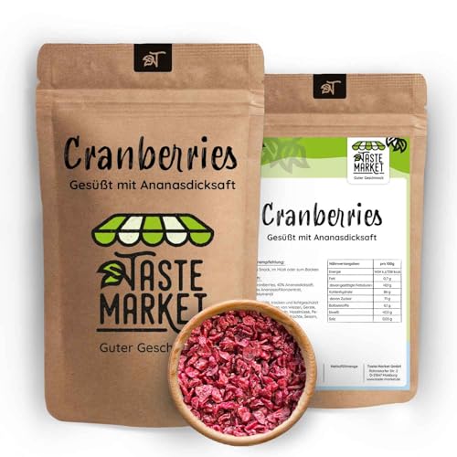 Cranberry getrocknet 250 g mit Ananasdicksaft Cranberries gesüßt Früchte Trockenfrüchte ungeschwefelt Taste Market Cranberry getrocknet 250 g mit Ananasdicksaft Cranberries gesüßt Früchte Trockenfrüchte ungeschwefelt Taste Market von TASTE MARKET Guter Geschmack