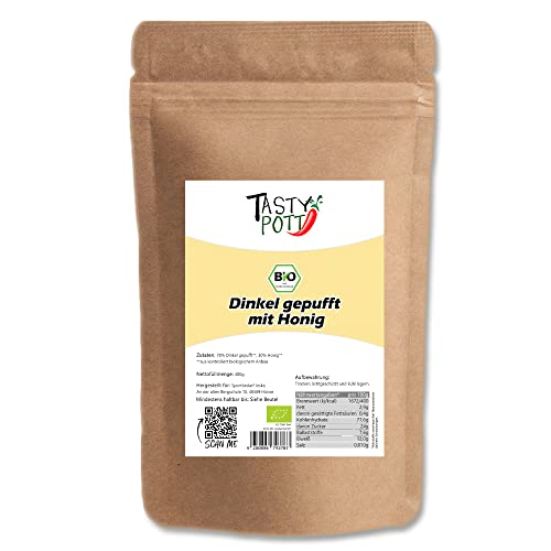 Tasty Pott Bio Dinkel gepufft mit Honig I Natürliche Süße I Frühstückscerealien I Dinkelkörner I Müslibowl I Salat-Topping I Gereide I Im Beutel 400g Tasty Pott Bio Dinkel gepufft mit Honig I Natürliche Süße I Frühstückscerealien I Dinkelkörner I Müslibowl I Salat-Topping I Gereide I Im Beutel 400g von TASTY POTT