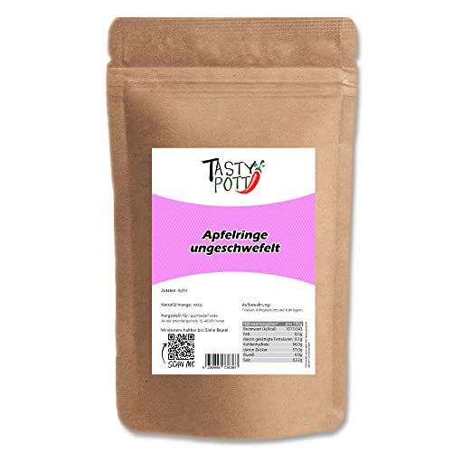 Tasty Pott Apfelringe getrocknet, ungeschwefelt I Trockenfrüchte I Apple I Apfel getrocknet I Trockenobst I Vegan I Im Beutel 1000g von TASTY POTT