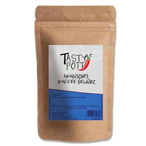 Tasty Pott Arabische Kaffee Würze 250 Gramm | Nachfüllbeutel Nachfüllpackung | Kaffee | Arabische Spezialität | Mokka Kaffeeliebe | Gewürze | Backen & Kochen | Kaffeegenuss von TASTY POTT