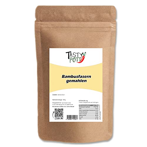 Tasty Pott Bambusfasern, gemahlen I Bambusmehl I Mehl I Ballaststoffreich I Vegane Küche I Zum Backen und Andicken I Im Beutel 1000g von TASTY POTT