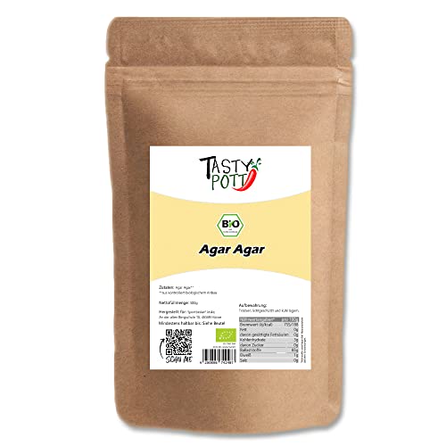 Tasty Pott Bio Agar Agar Pulver I Gemahlene Alge I Bindemittel I Geliermittel I Vegane Küche I Pflanzliche Gelantine I Pflanzenpulver I Agaragar I Im Beutel 500g von TASTY POTT