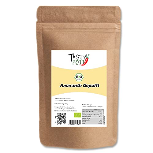 Tasty Pott Bio Amaranth gepufft I Gluten frei I Vegane Küche I Müslibowl I Salat-Topping I Crunchy Snack I Gepuffte Körner I Amaranthkörner I Im Beutel 700g von TASTY POTT