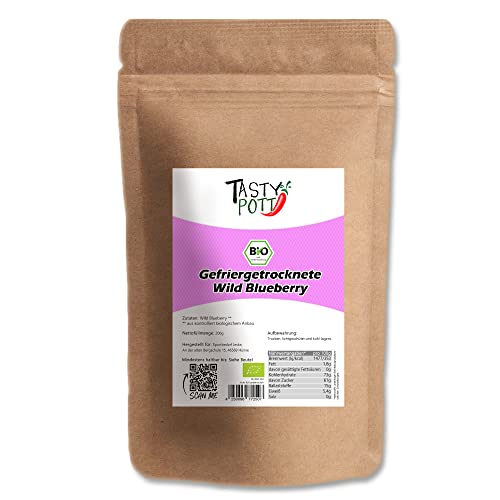 Tasty Pott Bio Blueberry gefriergetrocknet I Heidelbeeren I Fruchtsnack I Für Müslibowl Porridgetopping I Vegane Ernährung I Beeren I Im Beutel 200g von TASTY POTT