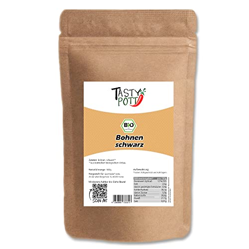 Tasty Pott Bio Bohnen schwarz I Getrocknet I Ganze Bohnen I Vegane Küche I Schwarze Bohnen I Für Bohnensalat und mehr I Im Beutel 1000g von TASTY POTT