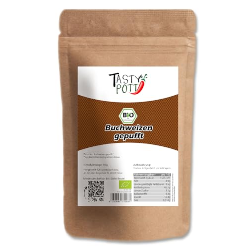 Tasty Pott Bio Buchweizen gepufft I Vegane Ernährung I gepuffte Cerealien I Müslibowl I Muffins Kuchen Backen I Müsli I Weizen I Im Beutel 350g von TASTY POTT