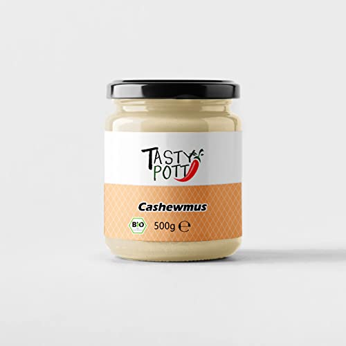 Tasty Pott Bio Cashewmus I Mus I Cashewkerne gepresst I Nussmus I Aufstrich I Vegane Küche I Pflanzliche Fette I Zum Backen I Für Müsli I Im Glas 500g von TASTY POTT