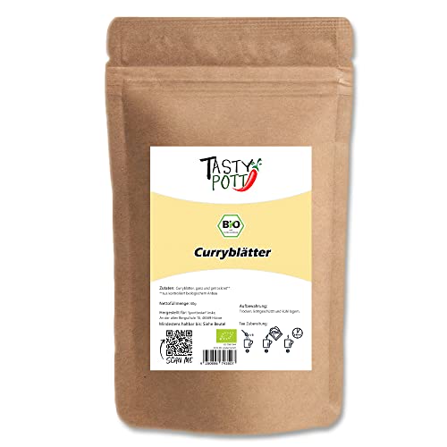 Tasty Pott Bio Curryblätter - getrocknet I Würzen I Für Chutney Eintöpfe Suppen I Als Tee kochen I Curry I Vegane Küche I Kräutertee I Blätter Im Beutel 60g von TASTY POTT