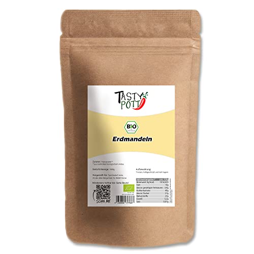 Tasty Pott Bio Erdmandeln ganz, geschält I Vegane Küche I Tigernuss I Zum Kochen und Backen I Nussig süßer Geschmack I Erdmandel I Im Beutel 1000g von TASTY POTT