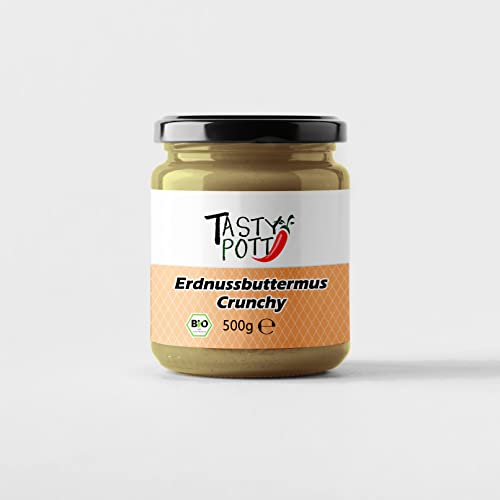 Tasty Pott Bio Erdnussbuttermus Crunchy I Aufstrich I Vegane Küche I Erdnussmus I Erdnüsse I Peanuts I Erdnussbutter I Im Glas 500g von TASTY POTT