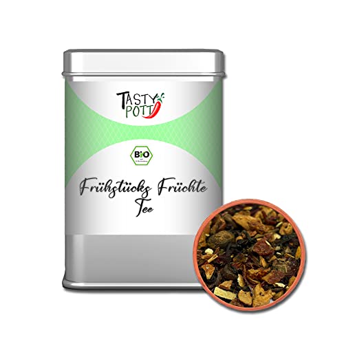 Tasty Pott Bio Frühstücks Früchtetee I Teemischung I Melisse I Steinklee I Schlüsselblume I Lavendel I Heißgetränk I Entspannung I In der Dose (Bio Frühstücks Früchte Tee 70g) von TASTY POTT