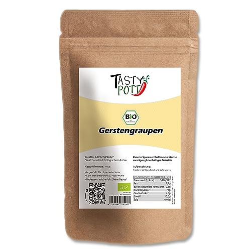 Tasty Pott Bio Gerstengraupen 1000g Beutel | Graupen | Suppe Gemüse Salat Eintopf | Kochen Backen Küche Geschmack Genuss | Bratlinge Dessert von TASTY POTT