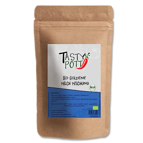 Tasty Pott Bio Goldene Milch Mischung 250 Gramm | Kurkuma Ingwer Zimt | Curcumin Antioxidantien | Ayuveda Immunsystem | Nachfüllbeutel Vorteilspackung von TASTY POTT