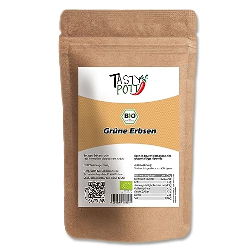 Tasty Pott Bio Grüne Erbsen 1000g Beutel| Erbsen Eintopf kochen | Küche & Genuss | Geschmack Vegan Vegetarisch | Kontrollierte Landwirtschaft Bio | gesundes Kochen von TASTY POTT