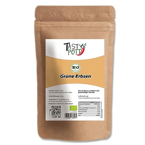 Tasty Pott Bio Grüne Erbsen 1000g Beutel| Erbsen Eintopf kochen | Küche & Genuss | Geschmack Vegan Vegetarisch | Kontrollierte Landwirtschaft Bio | gesundes Kochen von TASTY POTT