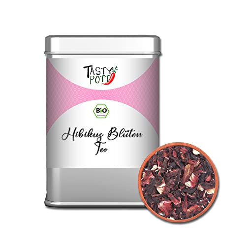 Tasty Pott Bio Hibiskus Blüten Tee I Teemischung I Melisse I Steinklee I Schlüsselblume I Lavendel I Heißgetränk I Entspannung I In der Dose (Bio Hibiskus Blüten Tee 20g) von TASTY POTT