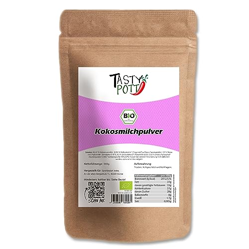 Tasty Pott Bio Kokosmilchpulver 1000g | Kokosnuss Kokos Coconut | Milchpulver | Beutelverpackung | Exotisch | Kochen & Backen | Cremig | vegan vegetarisch von TASTY POTT