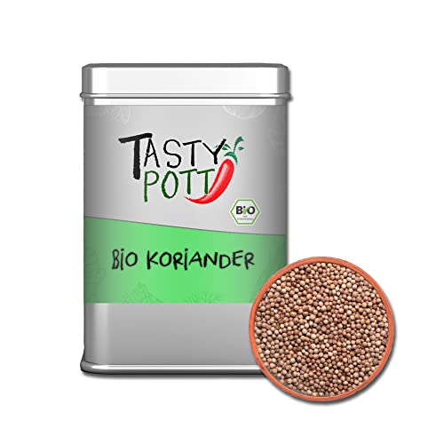 Tasty Pott Bio Koriander - ganz - Koriandersamen I Gewürz I Gingewürz I Kräuter I Gewürzkräuter I Körner I Gewürzdose 60g von TASTY POTT