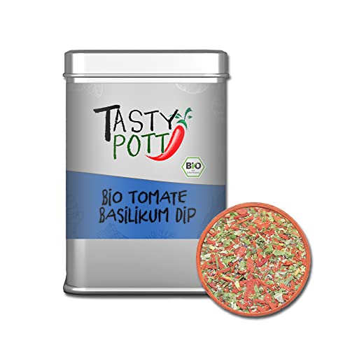 Tasty Pott Bio Tomate Basilikum Dip 75g Dose | Kochen & Marinieren | Dip & Soße | schnelle Küche | hochwertig Bioprodukt | Geschmack & Genuss Dose von TASTY POTT