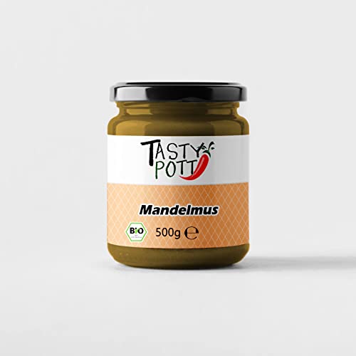 Tasty Pott Bio Mandelmus I Aufstrich I Nussaufstrich I Mandelcreme I Mandelaufstrich I Zum Backen I Als Müsli-Topping I Für Porridge I Aus Mandeln I Im Glas 500g von TASTY POTT