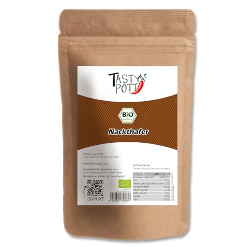 Tasty Pott Bio Nackthafer - Spelzfrei I Vegane Ernährung I Haferkörner I Für Müslibowls I Zum Brot backen I Bio Saat I Ganzer Hafer I Im Beutel 1000g von TASTY POTT