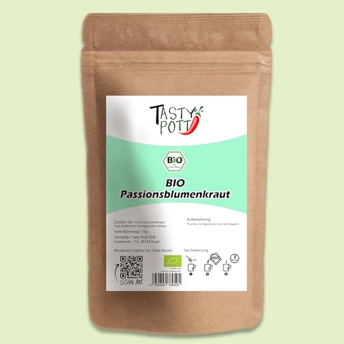 Tasty Pott Bio Passionsblumenkraut getrocknet und geschnitten I Passionsblume I Teekraut I Kräutertee I Naturheilkunde I Vegan I Tee I Lose im Beutel 250g von TASTY POTT