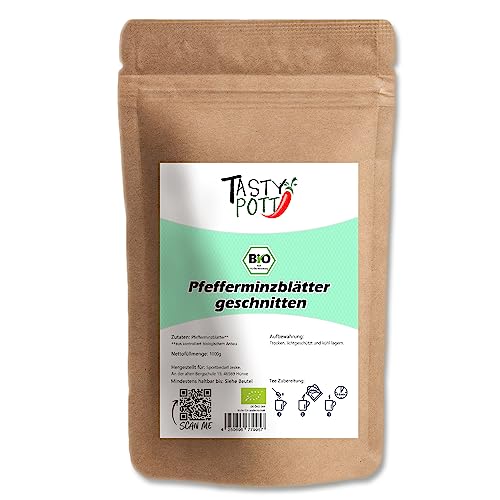 Tasty Pott Bio Pfefferminzblätter geschnitten - getrocknet I Minzblätter I Teekräuter I Pfefferminztee I Peppermint I Vegane Küche I Gewürz I Pfefferminze I Im Beutel 1000g von TASTY POTT