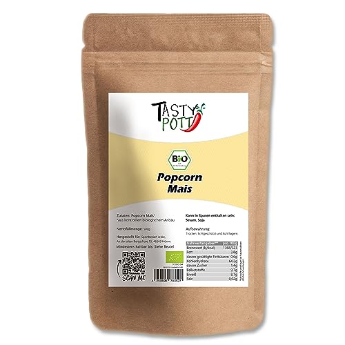 Tasty Pott Bio Popcorn Mais 500g | knackiges Popcorn | kontrolliert biologischer Anbau | Beliebter Snack für Filmabende und Zwischendurch | Natürlich und Lecker | süß salzig von TASTY POTT