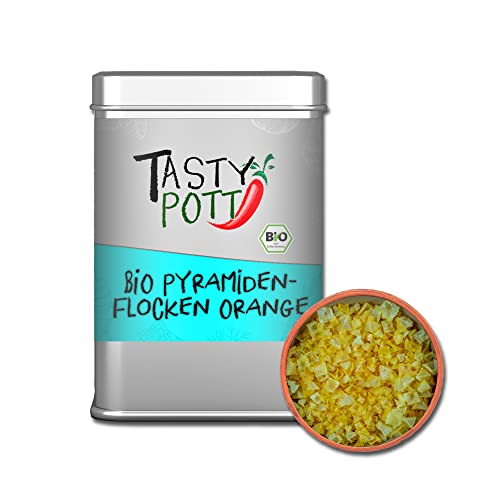Tasty Pott Bio Pyramidenflocken - Orange - Salz I Salzflocken I Meersalz I Orangensalz I Salty I Gewürzmischung I Pyramidensalz in der Dose 85g von TASTY POTT