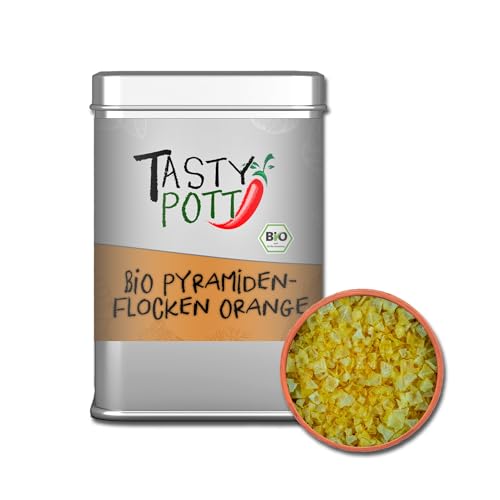 Tasty Pott Bio Pyramidenflocken - Orange - Salz I Salzflocken I Meersalz I Orangensalz I Salty I Gewürzmischung I Pyramidensalz in der Dose 85g von TASTY POTT