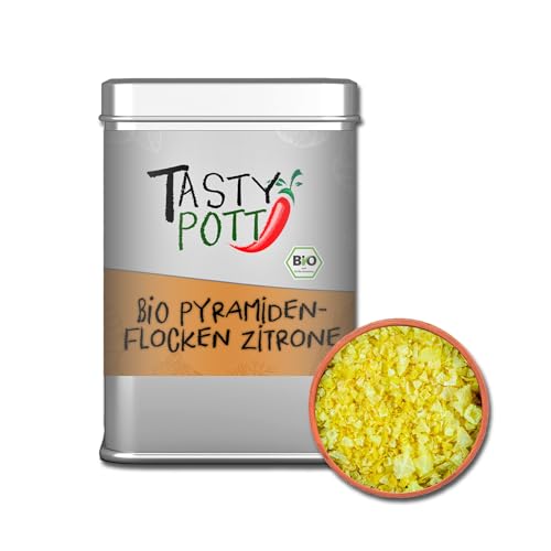 Tasty Pott Bio Pyramidenflocken - Zitrone - Salzflocken I Gelbes Salz I Würzen I Gewürz I Salzmischung I Pyramidensalz in der Dose 85g von TASTY POTT