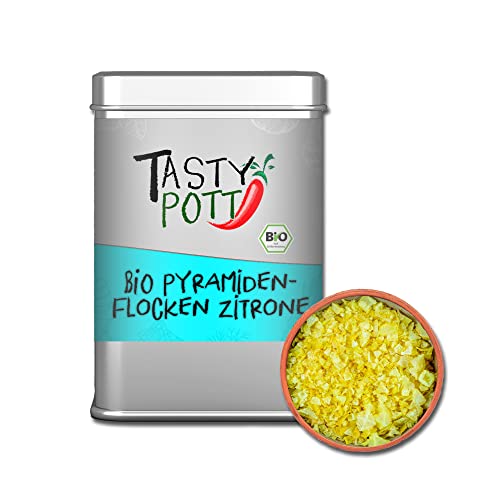 Tasty Pott Bio Pyramidenflocken - Zitrone - Salzflocken I Gelbes Salz I Würzen I Gewürz I Salzmischung I Pyramidensalz in der Dose 85g von TASTY POTT